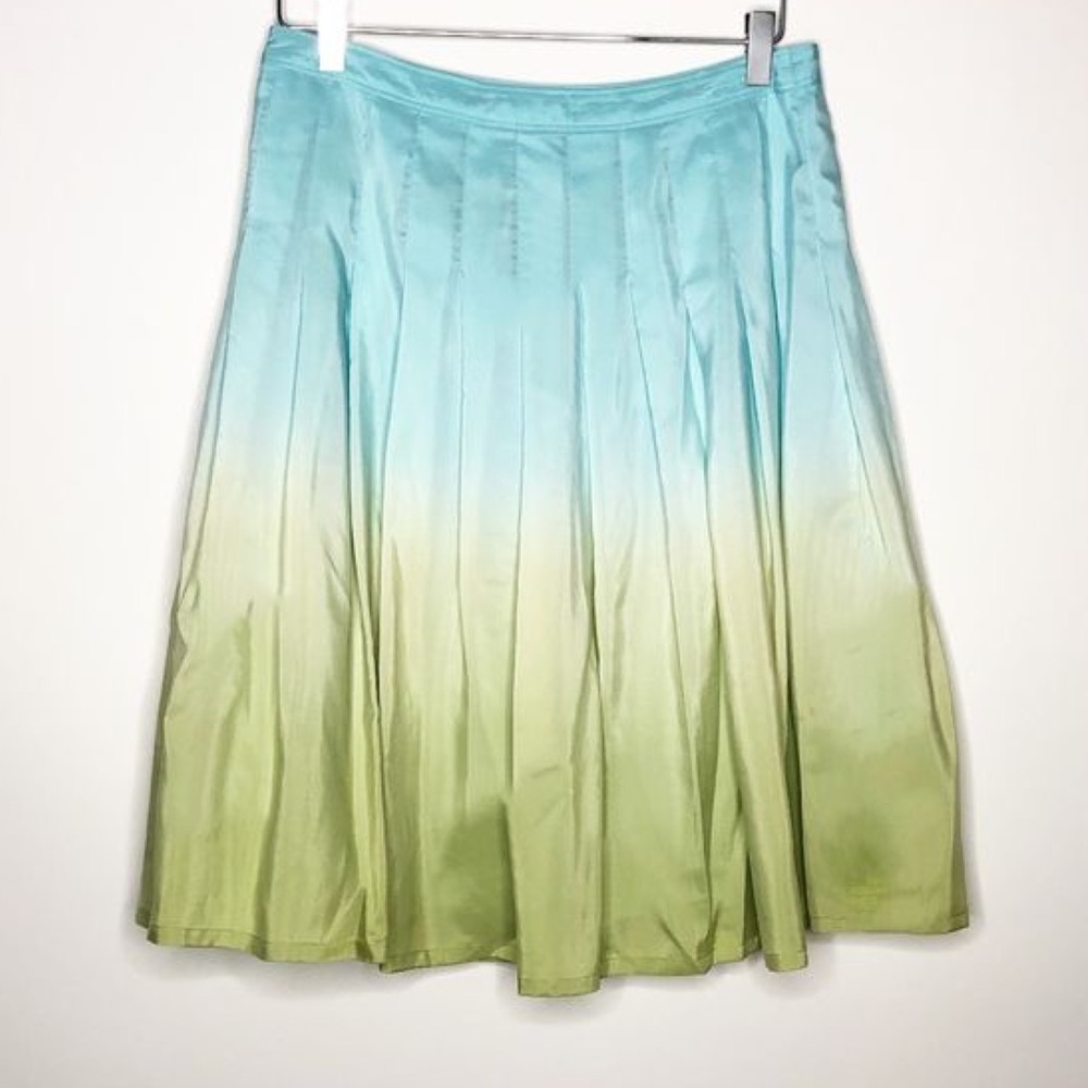 Tommy Bahama Pleated Silk Ombre Blue and Green Midi Skirt Size 14